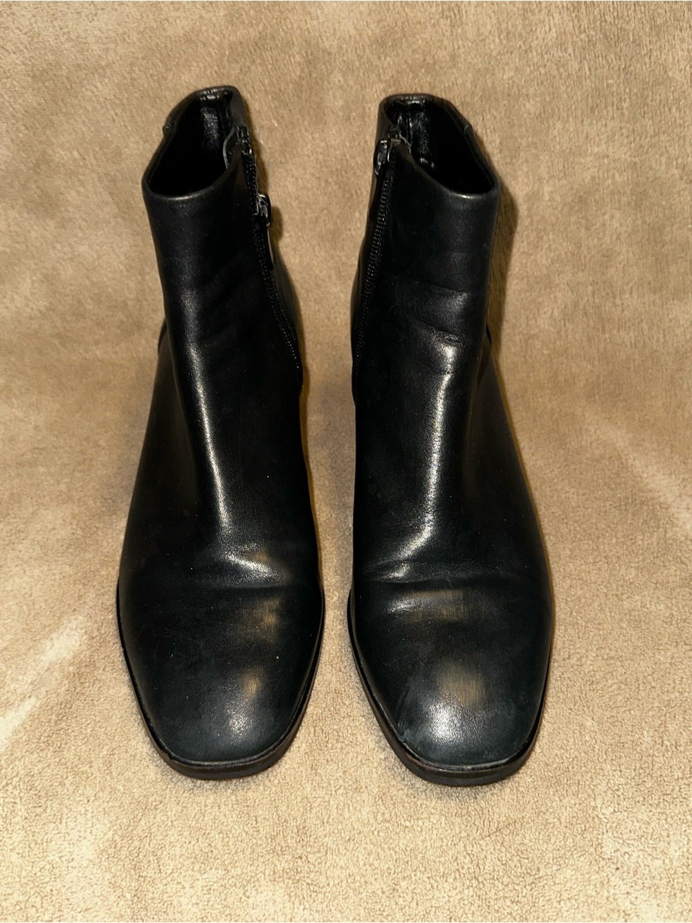 Via Spiga Black Leather Ankle Booties with Side Zipper